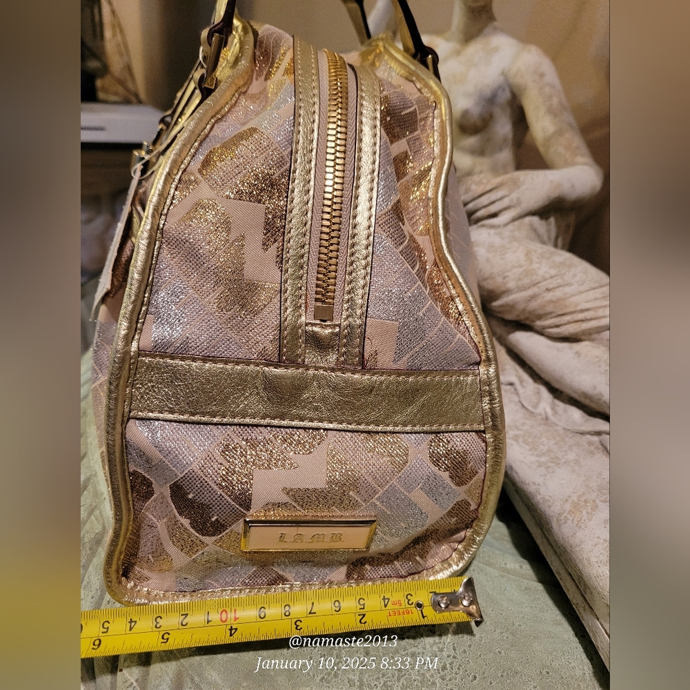 L.A.M.B. Gwen Stefani Gold Glam Jill Satchel Luxury Designer Metalic Leather 81 - Picture 9 of 15